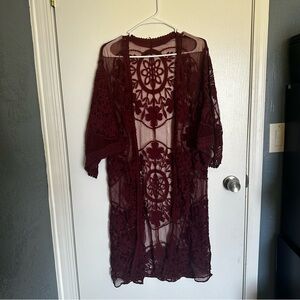 Burgundy Lace Duster Cardigan